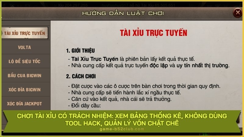 Chơi Tài Xỉu có trách nhiệm: Xem bảng thống kê, không dùng tool hack, quản lý vốn chặt chẽ.