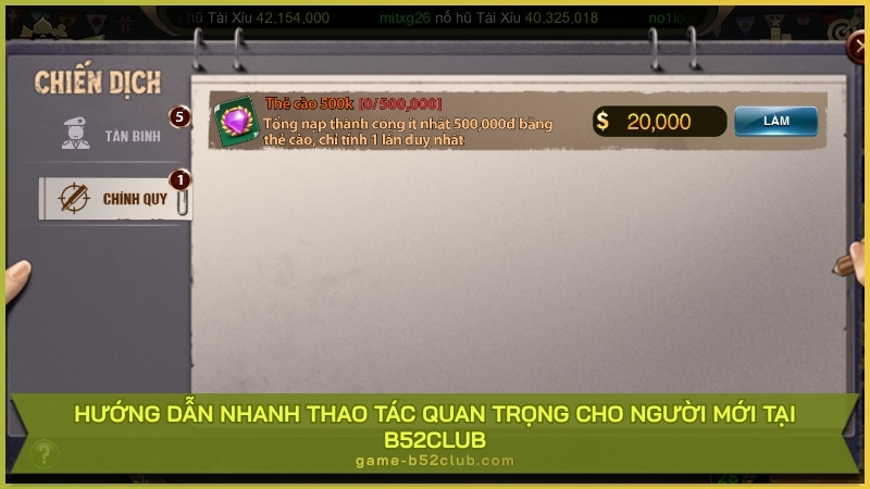 Hướng dẫn nhanh thao tác quan trọng cho người mới tại B52Club.