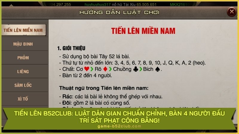Tiến Lên B52Club: Luật dân gian chuẩn chỉnh, bàn 4 người đấu trí sát phạt công bằng!